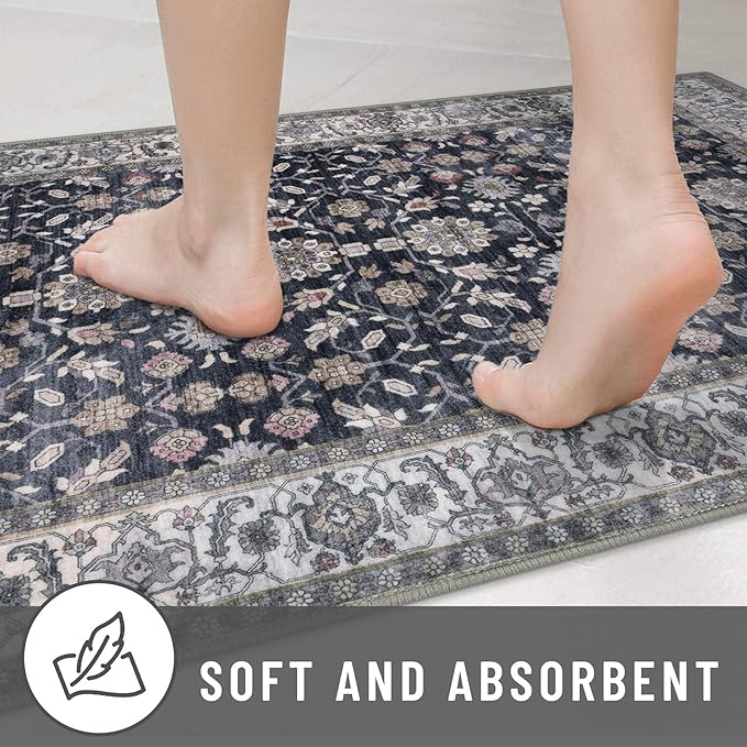 KUTA 5x7 Area Rugs, Vintage Washable Rugs for Living Room Grey Black Beige Ultra Thin Soft Non-Slip Printed Distressed Traditional Farmhouse Carpet for Bedroom Dining Room Dorm Office Home
