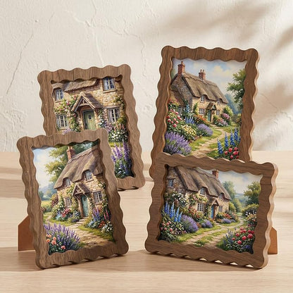 Novabright 4 Pcs 5 x 7 Inch Wood Wavy Edge Picture Frame Vintage Wooden Photo Frame with Real Glass for Tabletop and Wall Display Home Decor Photo Gallery Family Friend Wedding Graduation Gift