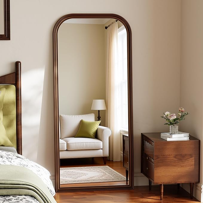 28"×69" Rounded Top Large Full Length Mirror, Arched Vintage Floor Stangding Body Mirror - PU Frame, Wall Mounted Hanging Leaning Antique Decor for Dressing Room, Entryway, Bedroom, Bronze