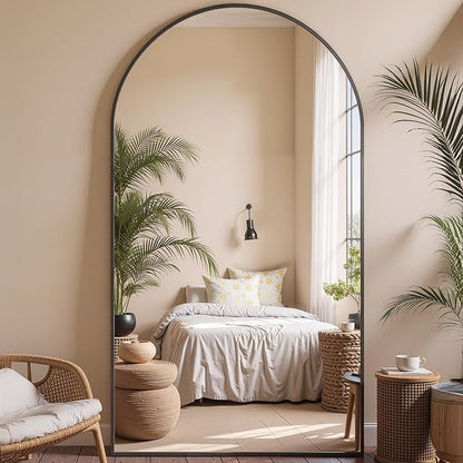 Arched Full Length Mirror 81 x 41 Inch, Full Body Mirror with Stand, Standing Hanging or Leaning Against Wall, Metal Frame Floor Mirror for Bedroom, Living Room, Cloakroom,Black