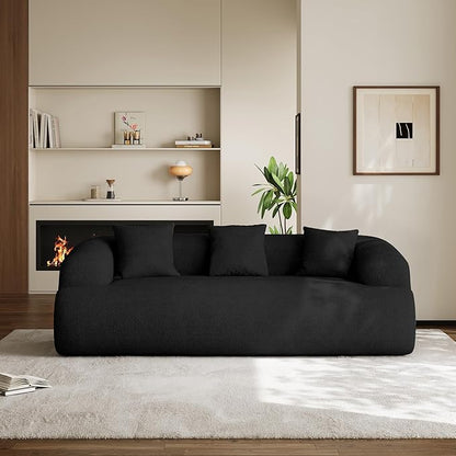 91" Boneless Couch,Cloud Couch,Chenille Curved Sofa with 3 Seater and 3 Pillows, Modern Compression Sofa for Living Room, Bedroom and Apartment, No Assembly Required, Black