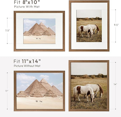11x14 Picture Frame, Solid Oak 11x14 Photo Frame with Mat to 8x10 (Openning Size is 7.6x9.6), 14x11 Wooden Frames for Wall, (Walnut Set of 1)