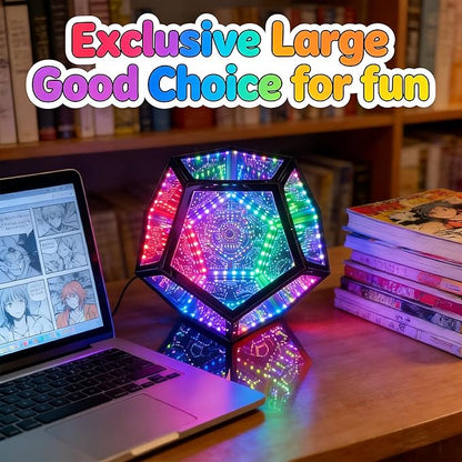 Extra Large Infinity Dodecahedron Light, 3D Infinity Mirror Light RGBW Color Changing, Music Sync, USB powered Night Lighting for Gaming Room Desk Decor, Birthday Christmas Gift for Men Boys Gamers