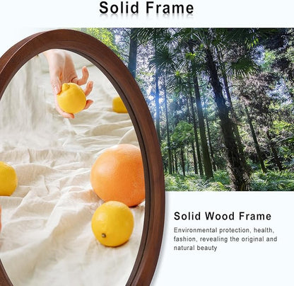 MAGFLERUM 17" Round Wood Mirror Set of 2 - Small Circle Nursery Boho Wall Mirror, Decor for Bedroom, Living Room, Hallway (Brown)