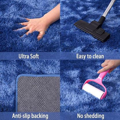 Shaggy Area Rugs for Living Room, Soft Shaggy Carpets for Living Room, Upgrade Anti-Skid Fuzzy Rugs for Kids' Room, Perfect Decor for Modern Home Tie Dye Blue 8x10 Feet