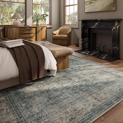 10x12 Large Rugs for Living Room: Washable Living Room Rug Stain Resistant Non Slip Distressed Vintage Carpet Low Pile Faux Wool Soft Rugs for Bedroom Farmhouse Dining Room Kids Playroom Nursery