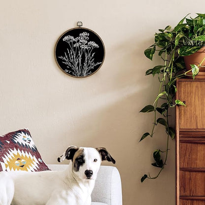 TLESKE Black Vintage Botanical Round Wall Art Decor Framed 10x10, Boho Wildflower Fall Floral Canvas Wall Art Artwork Prints, Rustic Wall Hanging Room Decorations Door Decor for Living Room Bedroom