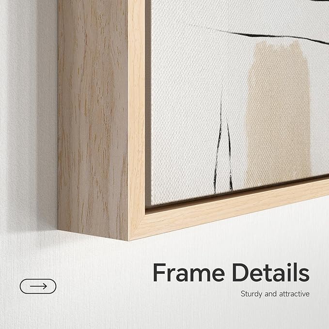 Framed Neutral Abstract Wall Art for Living Room, Set of 3 Piece Boho Modern Beige Canvas Artworks for Walls, Minimalist Geometric Painting Prints for Bedroom Hallway Home Office Wall Decor, 16x24 In