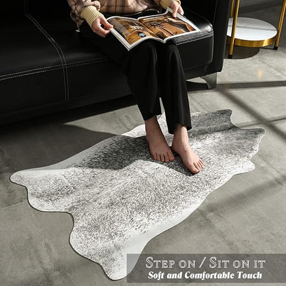 Cow Hide Rugs,Small Cowhide Rug, Washable Faux Animal Skin Rugs, 2x3Ft Non-Slip Cow Print Carpet for Bedroom Living Room Fireplace Office Entryway Kitchen, Grey