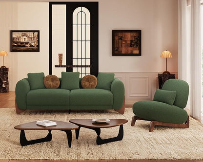 Morden Fort 2 Piece Cloud Couch Set, Modern Sherpa Boucle Sofa Set with Wood Legs, Skin-Friendly Minimalist Upholstered Comfy Couch Sofas for Living Room, 3-Seater Sofa & Tilt Back Chair, Green