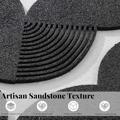 Large 3D Textured Framed Wall Art for Living Room, Set of 3 Black and White Boho Relief Sculptures, Modern Minimalist Arch & Wave Plaster Pictures for Large Entryway Foyer Decor, 24x36 Inch