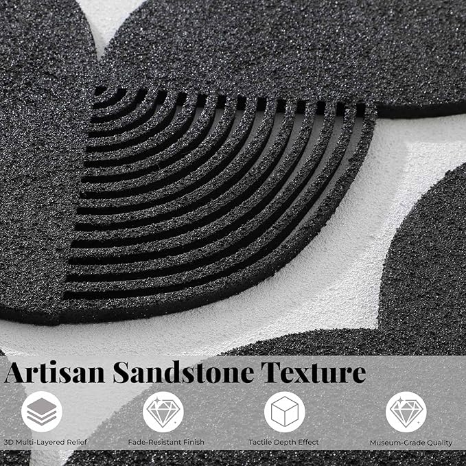 3D Textured Framed Organic Wall Art for Living Room, 3 Piece Modern Black and White Artwork, Mid Century Geometric Arch Line Relief Paintings for Office Dining Home Decor, 20x30 Inch