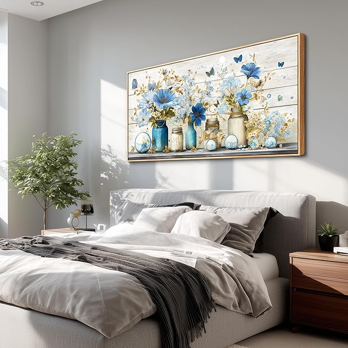 Wapluam Floral Wall Art for Living Room,Wall Art Bedroom,Elegant Flowers Painting Prints,Still Life Vintage Wall Decor,Farmhouse Framed Artwork for Bathroom Dining Room Home Office Decoration 20x40 In