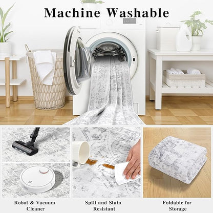 6x9 Vintage Washable Area Rugs Boho Medallion Large Distressed Retro Accent Carpet Floral Non-Slip Soft Low Pile Indoor Throw Rug for Living Room Bedroom Dining Room Office Kitchen, Gray