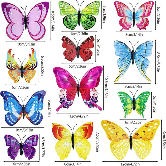 Butterfly Wall Decorations 12 PCS, 3D Butterflies Wall Stickers for Party Decorations Cake Decoration with Magnetts Removable Stickers Wall Decor Locker Decor Refrigerator Decal(Colorful)