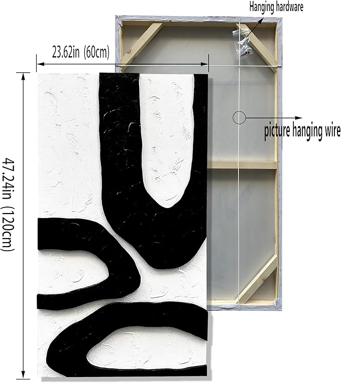NANKAI Art 48x24 Inch white and black thick texture Abstract Oil painting Hand painted modern minimalist oil painting home office corridor wall decorative art
