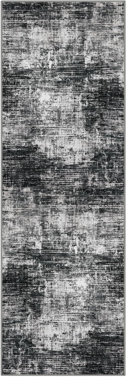 KILOCOCO Modern Abstract Runner Rug 2x6 ft Washable Hallway Runner Rug Non Slip Soft Pinted Kitchen Runners for Hallways Entryway Bedside Laundry Room Floor Runners, Black/Grey