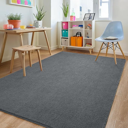 Dark Grey Rugs for Living Room Bedroom, 4x6 Feet Modern Area Rug, Non Slip Bedside Indoor Floor Carpet, Washable Carpets for Kids Girls Boys Baby Teen Dorm Nursery Home Decor