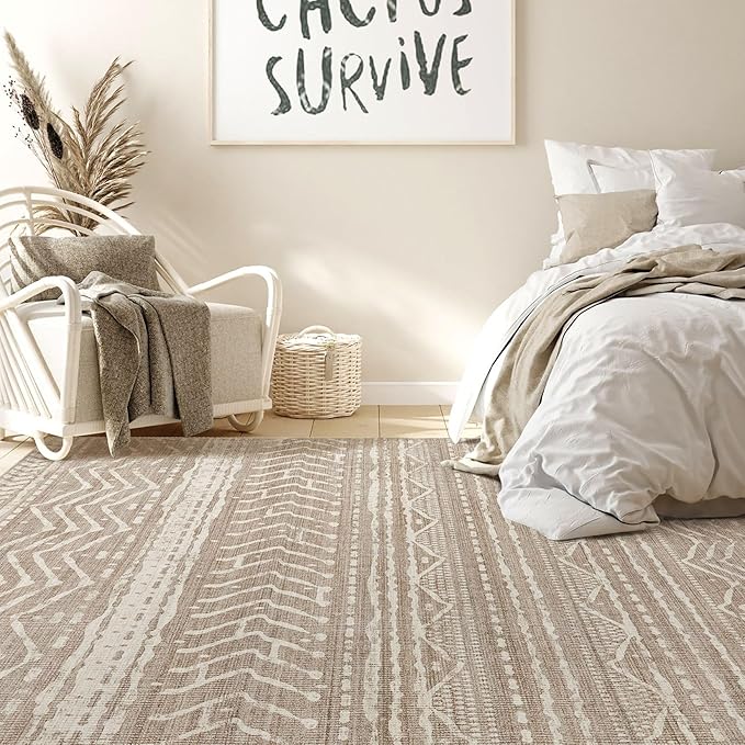 Nakagishi 6x10 Area Rugs Living Room: Washable Boho Large Neutral Soft Farmhouse Area Rugs Stain Resistant Modern Non-Slip Indoor Floor Carpet for Bedroom Nursery Kids Playroom Office-Dark Brown