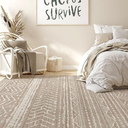 Nakagishi 6x10 Area Rugs Living Room: Washable Boho Large Neutral Soft Farmhouse Area Rugs Stain Resistant Modern Non-Slip Indoor Floor Carpet for Bedroom Nursery Kids Playroom Office-Dark Brown