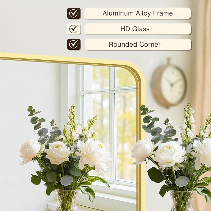 Bathroom Vanity Mirror for Wall, 30"x20" Wall Mounted Bathroom Mirror for Over Sink with Sturdy Metal Frame, Vertical or Horizontal, Living Room, Bedroom, Entryway(Gold)