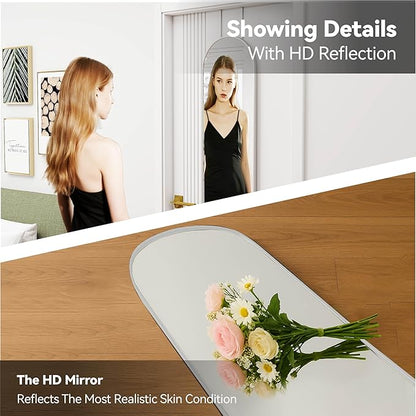 SCWF-GZ 57x16 Door Hanging Full Length Mirror, Floor Stand (Height 5.7ft just Body in1.3ft) / Wall Mounted Metal Frame Arch Dressing Mirrors for Bedroom Living Room 57 inch Silver