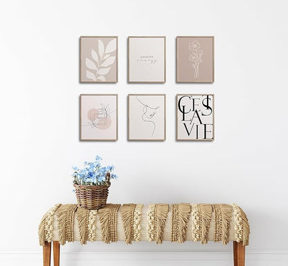 TwoDays Vanilla Girl Room Decor, Clean Girl Aesthetic Wall Art, Boho Beige Posters for Bedroom, Minimalist Cream Prints, Abstract Brown Pictures for Girls.(8" x 10", Set of 6, UNFRAMED)