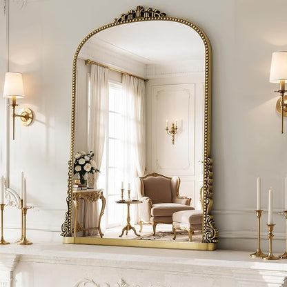 Vintage Gold Ornate Baroque Mirror - 40"X29" Arched Antique Brass Mirror with Full Frame - Traditional Decorative Wall Mounted Mirrors for Wall/Mantel/Entryway/Hallway - Home Decor for Living Room
