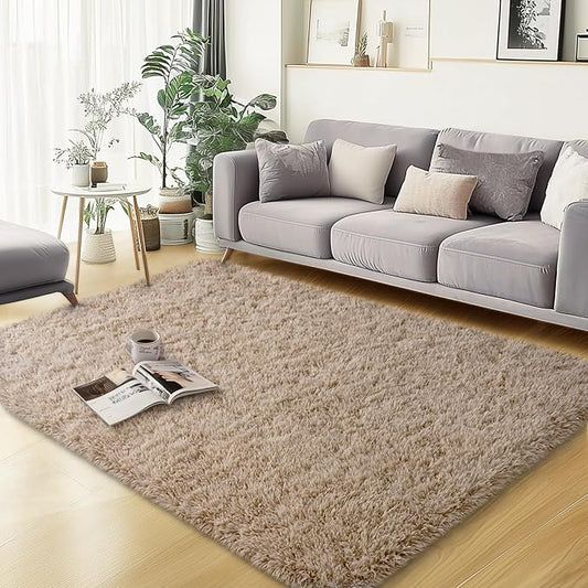 qulint 3x5 Area Rug for Bedroom, Fluffy Soft Shag Bedside Rug Fuzzy Tan Small Area Rug for Nursery, Plush Shaggy Carpet for Boys and Girls Dorm Kid Room Living Room Home Decor (3ft x 5ft, Light Tan)