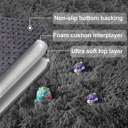 qulint 9x12 Area Rug for Living Room, Soft Fluffy Large Bedroom Carpet Shag Shaggy Grey Modern Rug, Fuzzy Plush Alfombra para Sala for Dorm Classroom Playroom Home Decor (9ft x 12ft, Dark Gray)