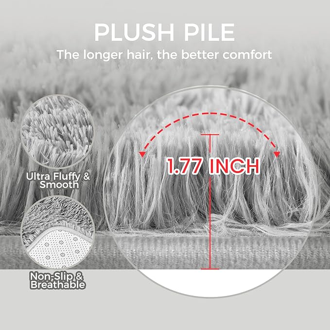 Ultra Soft Rug for Living Room, 5X8 Fluffy Shag Area Rug for Bedroom, Modern Shaggy Carpets Fuzzy Rug for Teens Dorm Nursery Home Decor Aesthetic, Upgrade Anti-Skid Durable, Light Grey