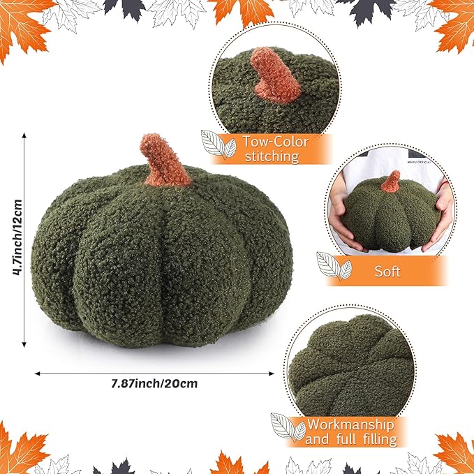 Namalu 3 Pcs Thanksgiving Pumpkin Pillows 3D Throw Cushion Soft Sofa Pillows Stuffed Pumpkin Decoration for Fall Winter Living Room Home Christmas Thank You Gifts(7.87 Inch,White, Green, Blue)