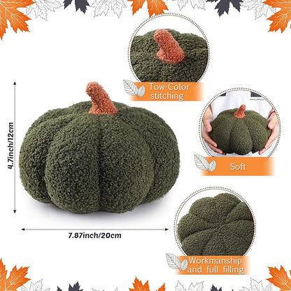 Namalu 3 Pcs Thanksgiving Pumpkin Pillows 3D Throw Cushion Soft Sofa Pillows Stuffed Pumpkin Decoration for Fall Winter Living Room Home Christmas Thank You Gifts(7.87 Inch,White, Green, Blue)