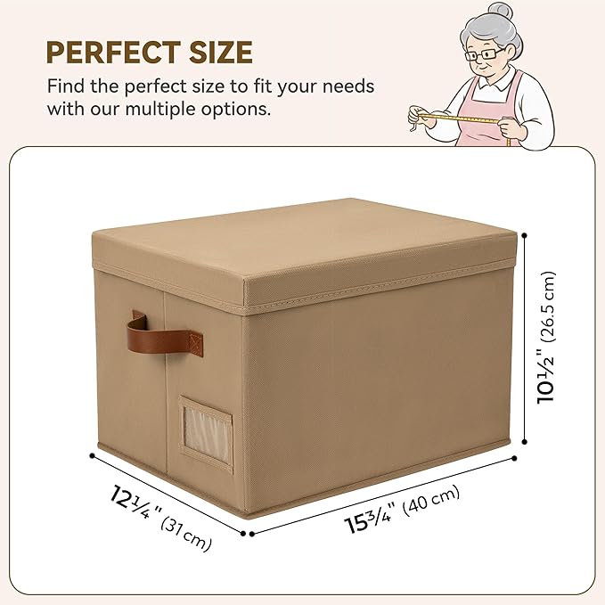 GRANNY SAYS Storage Bins with Lids, Storage Baskets for Linen Closet Shelves, Decorative Storage Boxes, Clothes Storage and Organization for Organizing, 3-Pack, Large, Brown