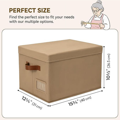 GRANNY SAYS Storage Bins with Lids, Storage Baskets for Linen Closet Shelves, Decorative Storage Boxes, Clothes Storage and Organization for Organizing, 3-Pack, Large, Brown