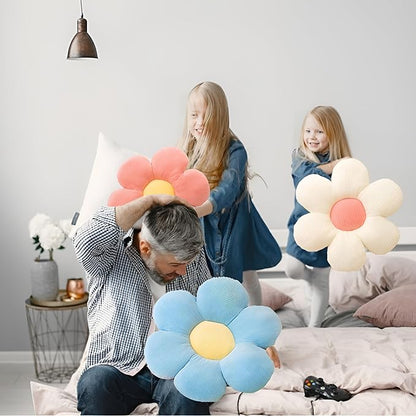 CANGHI Flower Pillow Set 3 Pcs Flower Shaped Throw Pillow 15.7'' Cute Daisy Flower Pillow Flower Seating Cushions for Adults Kids Home Bedroom Sofa Chair Couch Decor (White/Pink/Blue, 15.74 in)