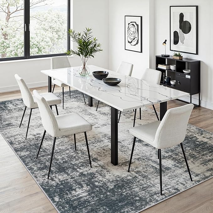 Area Rug 5x7 Living Room Rug Washable: No-Slip Abstract Soft Thin Large Deep Black Gray White Rugs, Indoor Floor Stain Resistant Modern Carpet for Bedroom Dining Room Farmhouse Nursery Home Office