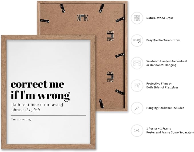 Poster Master Typography Poster - Retro Dictionary Print - Correct Me If I'm Wrong Definition, Book Page, Funny - Gift for Colleague, Friend - Wall Decor for Home, Office, 8x10 Beige Framed