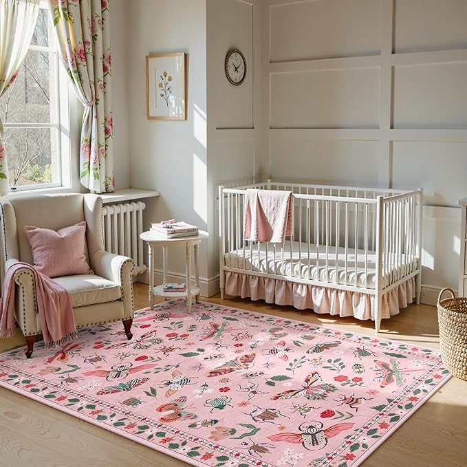 Lahome Insect Washable Small Area Rug, 3x5 Area Rug for Bedroom Living Room, Non-Slip Soft Accent Throw Carpet for Kitchen Office Entryway Bathroom Office Vionnet, Pink