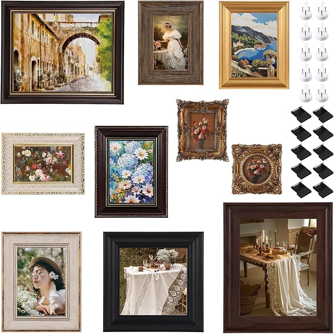 10 Pack Vintage Picture Frames for Wall or Tabletop Display Ornate Vintage Picture Frames Vintage Wall Art for Gallery Bedroom Living Room Antique Photo Frame for Wall Décor(Modern)