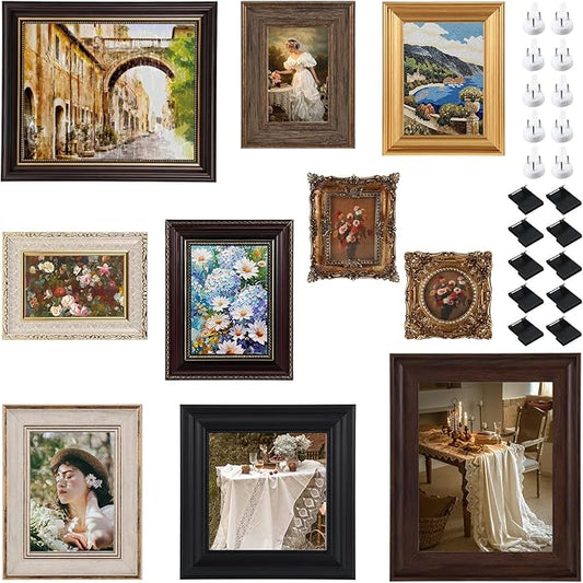 10 Pack Vintage Picture Frames for Wall or Tabletop Display Ornate Vintage Picture Frames Vintage Wall Art for Gallery Bedroom Living Room Antique Photo Frame for Wall Décor(Modern)