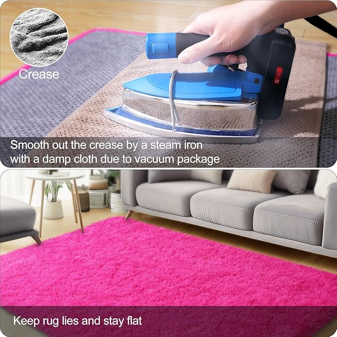 qulint 9x12 Area Rug for Living Room, Soft Fluffy Hot Pink Rugs for Bedroom Girls Shag Shaggy Large Carpet for Kid Room, Fuzzy Plush Modern Alfombra for Dorm Home Decor (9ft x 12ft, Hot Pink)