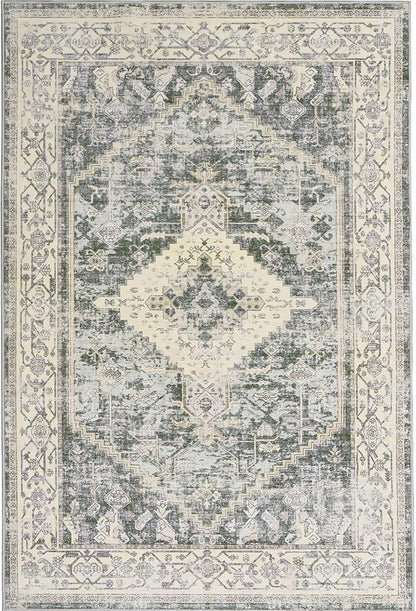 8x10 Washable Area Rug - Non Slip Vintage Rugs Soft Foldable Stain Resistant Large Carpet for Bedroom Living Room Office & Home Decor (Green,8'x10')