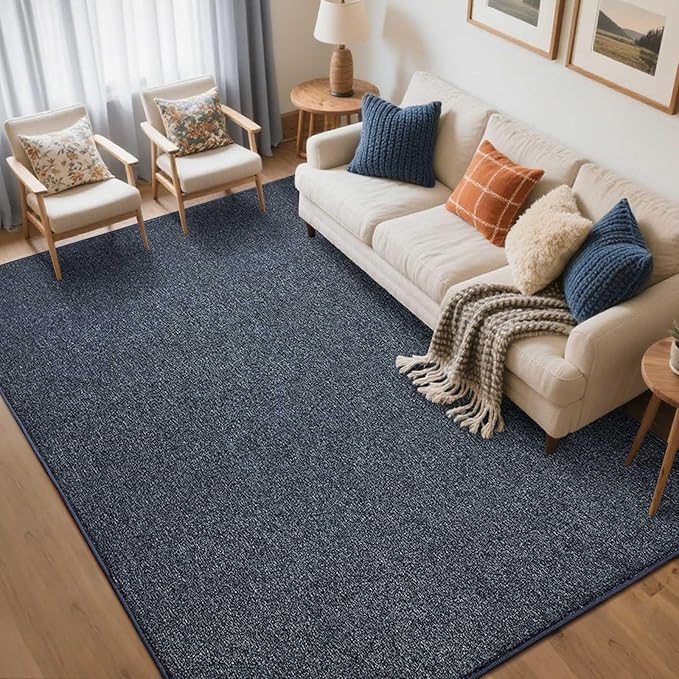 FinRèc Low Pile 5x7 Washable Area Rugs for Bedroom Living Room, Thin Rug Solid Color, Non-Slip Carpet Indoor for Home Decor (Grey Blue/White)