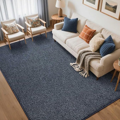 FinRèc Low Pile 5x7 Washable Area Rugs for Bedroom Living Room, Thin Rug Solid Color, Non-Slip Carpet Indoor for Home Decor (Grey Blue/White)