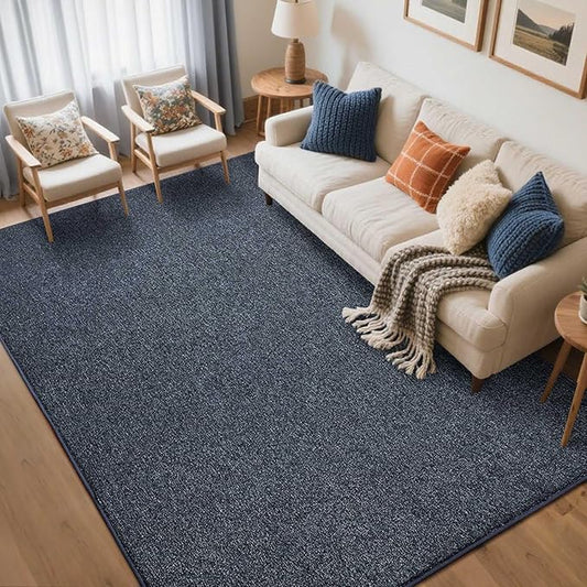 FinRèc Low Pile 5x7 Washable Area Rugs for Bedroom Living Room, Thin Rug Solid Color, Non-Slip Carpet Indoor for Home Decor (Grey Blue/White)