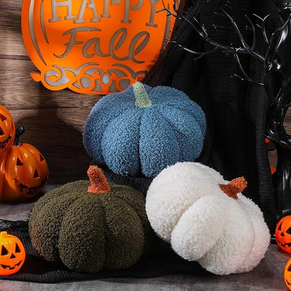 Namalu 3 Pcs Thanksgiving Pumpkin Pillows 3D Throw Cushion Soft Sofa Pillows Stuffed Pumpkin Decoration for Fall Winter Living Room Home Christmas Thank You Gifts(7.87 Inch,White, Green, Blue)