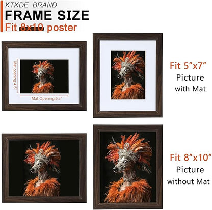 KTKDE 8x10 Picture Frame Real Glass, Display Pictures 5x7 with Mat or 8x10 Without Mat, Modern Style Wood Composite Frame, Gallery Wall Walnut Frame & Table Top Display，best gift