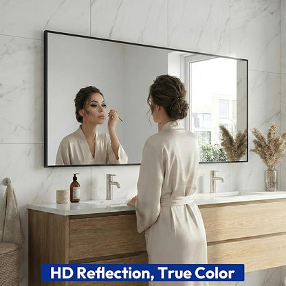 30" x 55" Matte Black Wall Mirror for Bathroom, 55" x 30" Full Length Body Mirror, Metal Framed Vertical/Horizontal Decor for Bedroom & Vanity