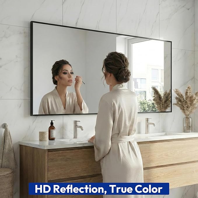 30" x 60" Matte Black Wall Mirror for Bathroom, 60" x 30" Extra Large Metal Framed Decor, Horizontal/Vertical Accent Mirror for Gym & Double Vanity